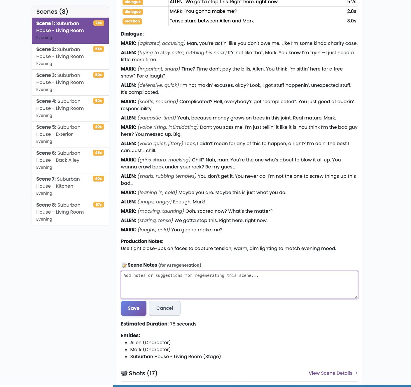 Scene editor interface
